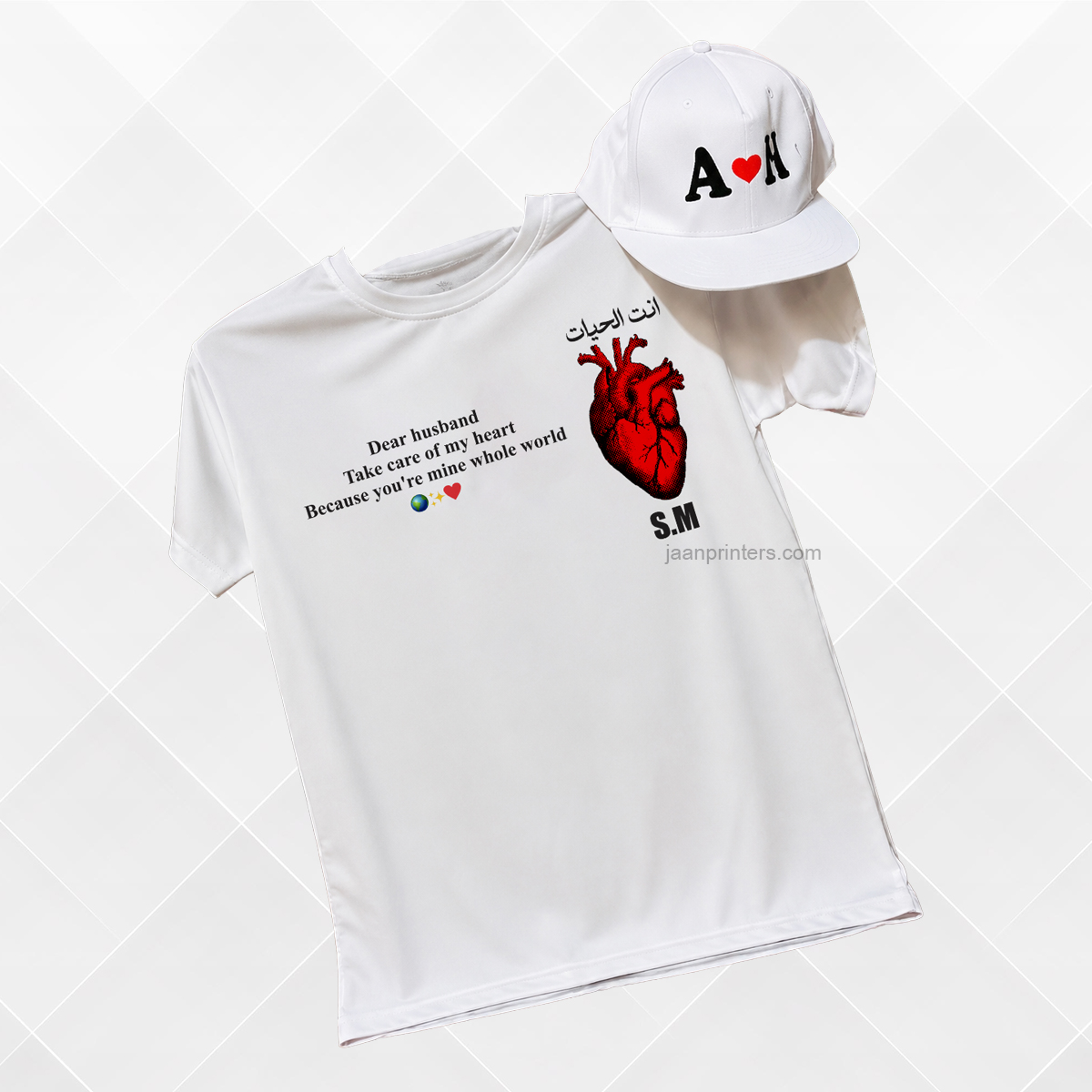 Customized White Heart Shirt and Cap